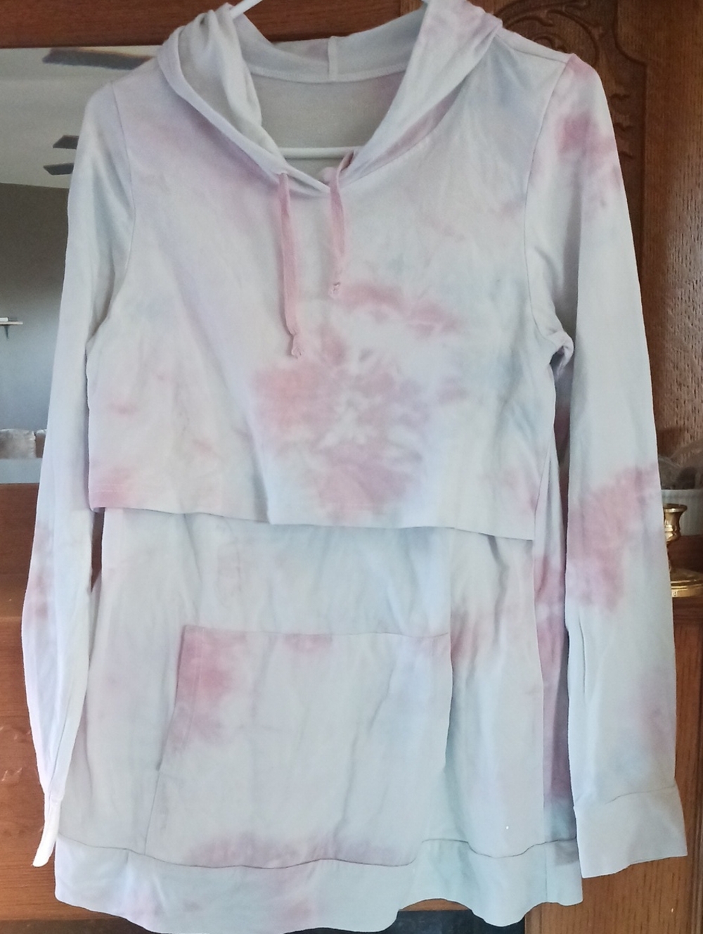 Latched Mama Cotton Pink & White Tie-Dye Hooded Long Sleeve Top